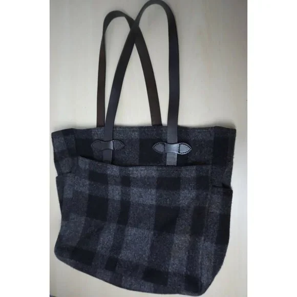 Filson Gray Black Wool Leather Strap Mackinaw Tote Bag - Picture 2 of 4